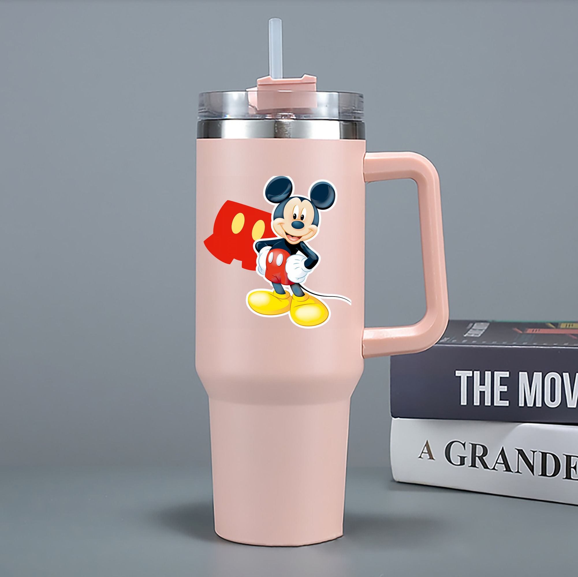 （画像用） ミッキーマウス Mickey Mouse 1200mL車用タンブラー - クリスタルステッカー（プラスチックストロー付き）